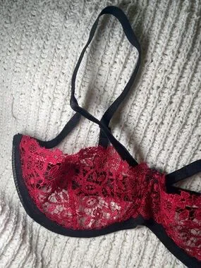 ASOS | Intimates & Sleepwear | Sheer Lace Balconette Bra Red Black ...